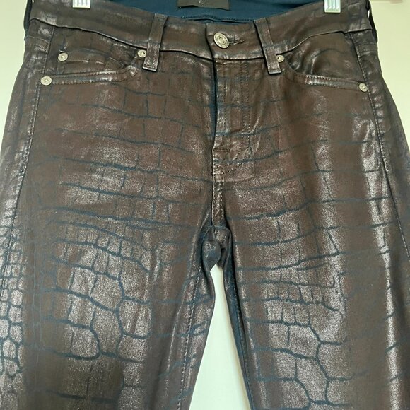 7 MANKIND - WAXED EMBOSSED CROCCO JEANS - SIZE 25 - BURGUNDY/NAVY - ALMOST NEW - Picture 4 of 5